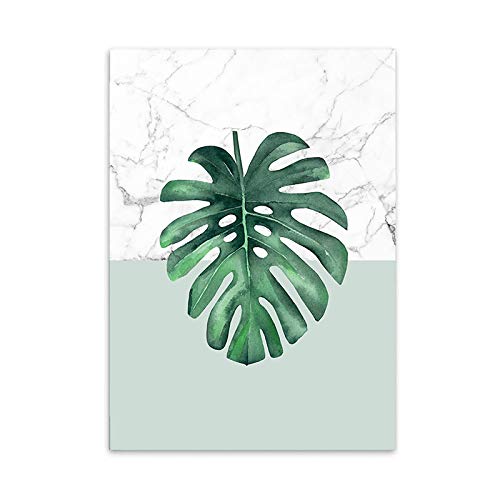 Impresión sobre lienzo premium LaLe Living: diseño de Monstera Deliciosa y fondo mármol