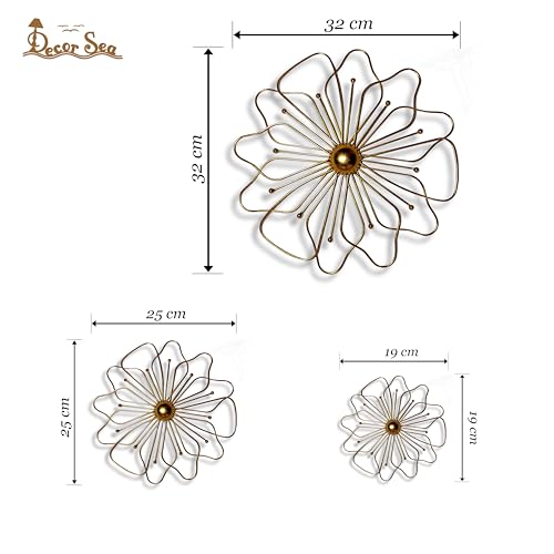 Image of DECOR SEA Gold Metal Wall Decor Three Piece Wall Art Metal Flower Wall Decor Sculpture For Living Room Bedroom Elegant Floral Hanging Home Decore Set Of 3