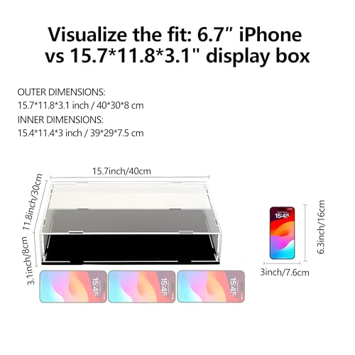 Image of Evron Display Case for Collectibles Assemble Clear Acrylic Box Alternative Glass Case for Display Action Figures Home Storage & Organizing Toys (15.7x11.8x3.1inch;40x30x8cm)