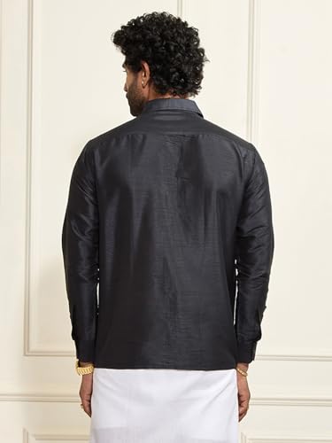 Image of VASTRAMAY Men's Ethnic Silk Blend Shirt Full Sleeves - South Indian Shirt in Rose Gold, for Casual, Formal | Festive Ethnic Outfit For Rakhi