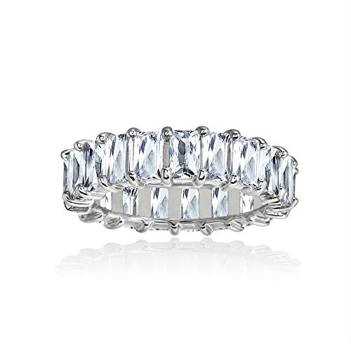 Sterling Silver Cubic Zirconia 5x3mm Baguette-Cut Anniversary Eternity Band Ring, Size 7