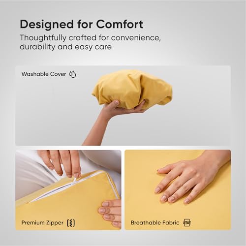 Image of Frido Wedge Plus Cushion Cover | Ultrasoft, Breathable & Cool Pillow Cover | Aesthetic Pillow Cover for Home | Durable & Machine Washable | Mustard Yellow