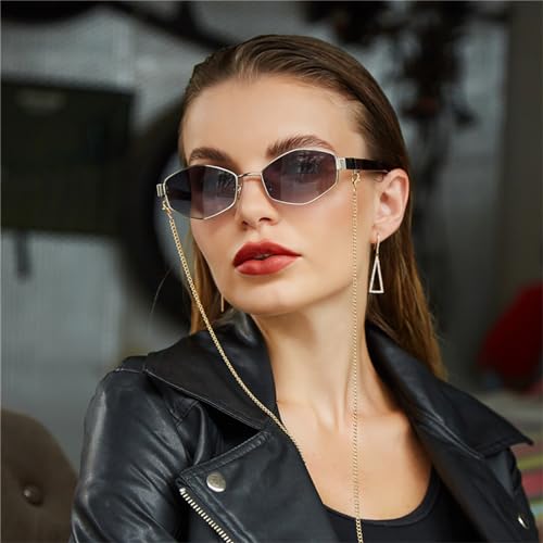 Vintage Sunglasses for Women with Chain Small Frame Sun Glasses for Ladies Trendy Luxury Designer punk Eyewear F254