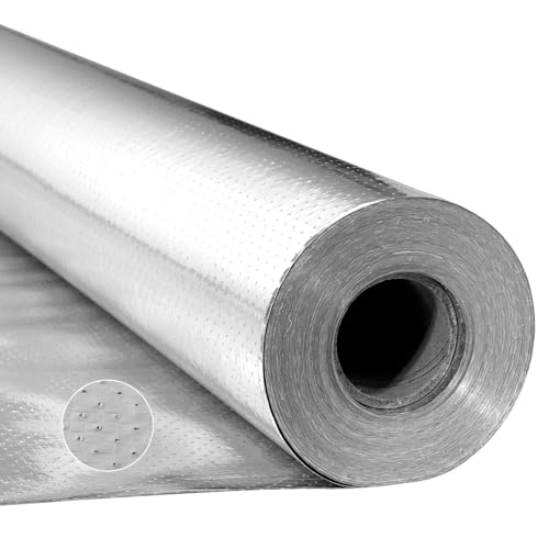 VEVOR Double Reflective Insulation Roll Perforated Woven Fabric Radiant Barrier 0.15mm 48 in x 250 ft Double-Sided Aluminum Foil Heat Reflective Shield Thermal Insulation Roll for Window RV Roof