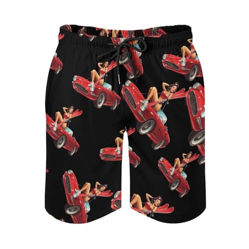 Ski PINUP Girl And Car Mens Swim Trunks Quick Dry Board Shorts Beach Swimwear Bathing Suits2