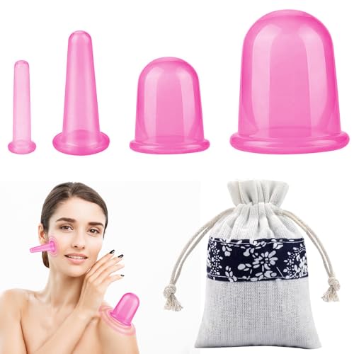 Ventosa Celulitis, yisight Ventosas Faciales, 4 Piezas Ventosas de Silicona, Copas Masaje Celulitis para Antienvejecimiento Reducción Arrugas Alivio Del Dolor Relajación (Rosa)