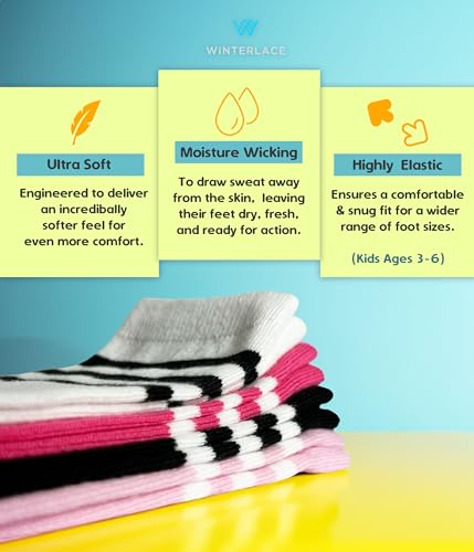 Winterlace Youth Kids Soccer Socks | 4 Pairs | Boys Girls 3-6 Years Toddler | Athletic Sport Knee High Tube Sock3