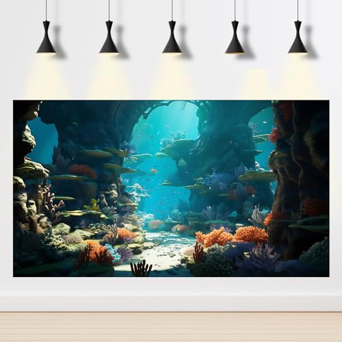 Image of Aquarium Background Underwater World Coral Reef and Tropical Fish Terrarium Backdrop Undersea Landscape Tank Background Wallpaper Poster Reptile Habitat Backdrop Vinyl 30x12in