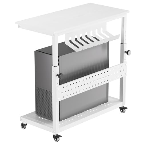 Soporte ajustable para torre de computadora con gestión de cables, carrito móvil para CPU de 22,83" a 34,1", soporte para PC de 2 niveles para debajo del escritorio, fácil ensamblaje, uso en oficina en casa - Blanco miniatura 1