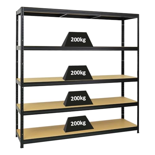 PROREGAL Étagère Charge Lourde Giant Elephant | HxLxP 180x180x45cm | 200kg par Niveau | Noir | Étagère Robuste de Garage, Atelier, Cave, sous-Sol, Stockage, Rangement