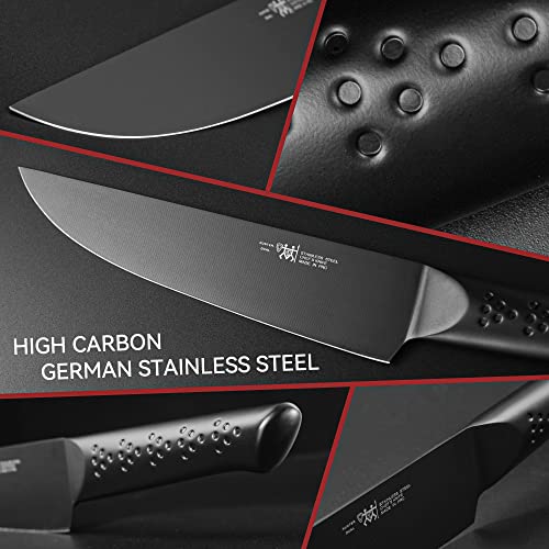 Knife Sets for Kitchen with Block, HUNTER.DUAL 15 Piece Knife Set with Built-in Sharpener, Dishwasher Safe, German Stainless Steel, Black