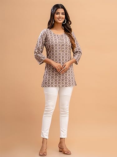 Image of feranoid Women Cotton Printed Straight Short Kurti