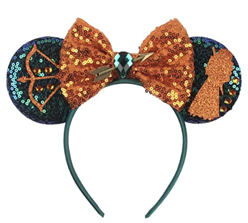 Image of CLGIFT Brave Minnie Ears,Pick your color, Iridescent Minnie Ears, Silver gold blue minnie ears, Rainbow Sparkle Mouse Ears,Classic Red Sequin Minnie Ears (Merida)