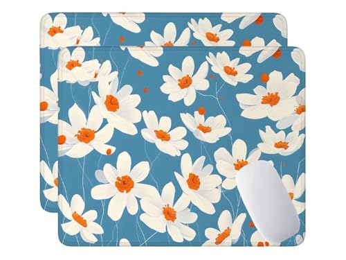2 Pcs Alfombrilla Ratón Gaming 260x210 mm Flores blanco Mouse Pad con Base Goma Antideslizante, Superficie Impermeable, Bordes Cosidos, Alfombrilla de Teclado de Oficina, Accesorios Escritorio I-430