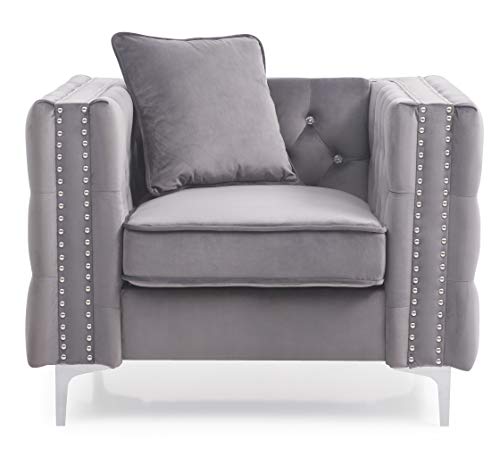 Sillón Terciopelo Gris Tufted Diseño Diamante miniatura 4
