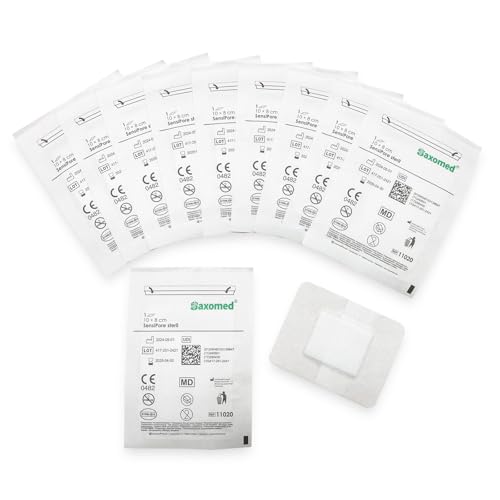 Saxomed SensiPore Cerotti medicazione sterili 10x8 cm - Compresse non adesive 5x4 cm - 10 pezzi - Bende sterili sensibili - Medicazione per ferite acute e post-operatorie