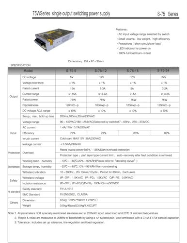 Alimentation 12V 75W AC/DC transformateur découpage 6,3A unique - 5