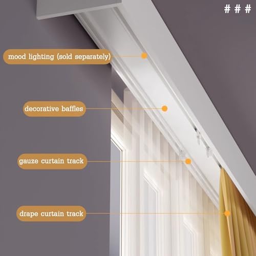 Three-in-One Double Curtain Track System - Heavy Duty Silent Sliding Rail for Wall/Ceiling - Decorative Panel Box, Customizable Gold Finish, 4.1m (13.5ft)