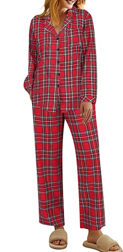 Image of Ekouaer Pajamas for Women 2 Piece Lounge Set Long Sleeve Plaid Sleepwear Casual 2 Piece Pjs S-XXL