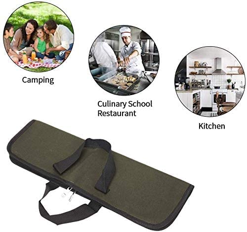Qees Knife Roll,Heavy Duty Knife Bag,Waxed Canvas Knife Case With 4 Slots For Knives & Kitchen Tools,Chef Knife Bag With Handle.portable Knife Roll Bag For Chefs Culinary Traveling.knives Pouch #TOP4