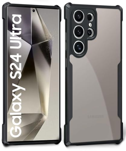 Image of WOW IMAGINE Shock Proof Clear Protective Back Case for Samsung Galaxy S24 Ultra 5G - AirEDGE Technology | 360 Degree Camera Protection | Transparent Hybrid Back Case Mobile Cover - Black