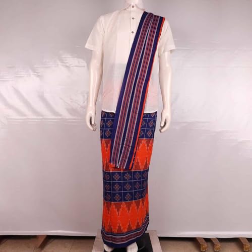 Image of Authentic Sambalpuri Handloom Cotton Unstitched Dhoti with Utari for Men | Traditional Odisha Weave Ikat Dhoti for Festive & Religious Wear