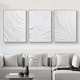 Ecyanlv White Abstract Canvas Wall Art Modern Textured Painting Geometric Art Textured Minimalist Poster Abstract Shaped Wall Art White Line Pictures Wall Decor for Living Room 16x24inch Frameless