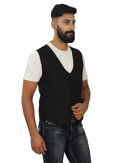 Image of Men's V-Neck Slim Fit Waistcoat - Formal & Casual Single-Breasted Suit Vest | Stylish Wedding, Party & Office Wear | Sleeveless Jacket for Men | koti for man | jodhpuri for men | mens jacket