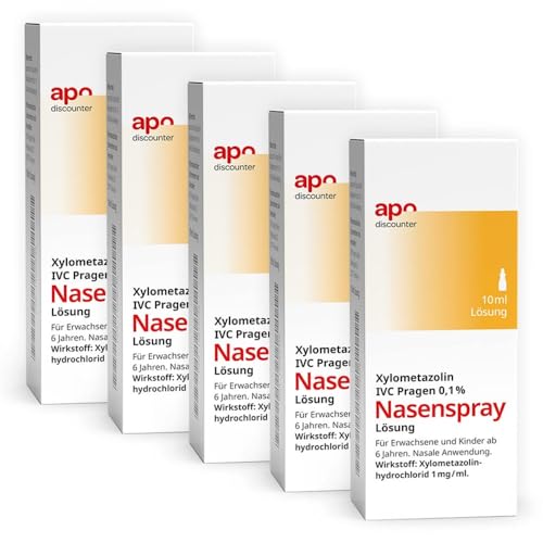 apodiscounter Xylometazolin 0 1% Nasenspray (5x 10ml) - Abschwellend & schnell lindernd bei Erkältung und Schnupfen - Für Erwachsene & Kinder ab 6 Jahren