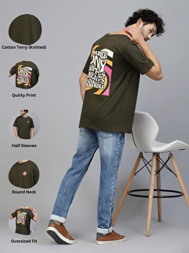 Image of Rigo Back Printed Half Sleeves Round Neck Oversized T-Shirt for Men | Drop Shoulder T-Shirt for Men | Loose Baggy Fit T-Shirt for Men