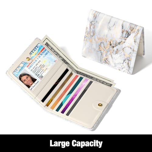 Image of Rouidr Womens Wallet, RFID Small Slim Wallet for Women, Cute Bifold Leather Pocket Credit Card Holder Ladies Mini Purse with Zipper Coin Pocket & ID Window, Gray Gold Marble
