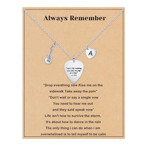 Silver Guitar Pick Necklace for Women Teens Heart Letter A-Z Necklace Birthday Gifts for Women Christmas Stocking Stuffers Silver Jewelry A-guitar