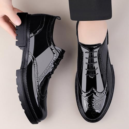 Men's Patent Leather Oxfords Wingtips Derby Shoes Men Classic Round Toe Lace Up Thick Sole Dress Breathable Handmade Formal Shoes for Business Work4