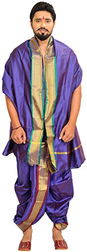 Ready to Wear Dhoti and Veshti Set with Woven Golden Border - Poly Silk product thumbnail 17