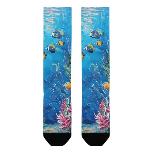 Soccer Socks Underwater Coral Reef Printed Dress Socks Baseball Socks Athletic Striped Crew Socks for Women Men, Medium-Large, Style2