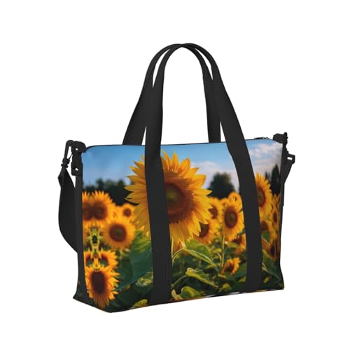 Sunflower garden print Gym Bag for Women,Carry on Weekender Overnight Duffle Bag,Personal Item Tote Bag3