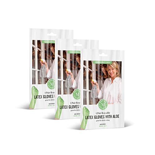 MARTHA STEWART Medline Aloe-Infused Cleaning Gloves, Reusable Latex Gloves for Household Cleaning, Flocklined Cleaning Gloves, Slip-Resistant Dishwashing Gloves, Fits Small/Medium, 6 count