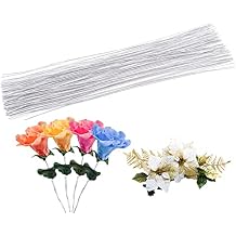 22 Gauge Floral Paper Wrapped Stem Wire, 14 Inch 100 Counts for DIY Flower Arrangements Bouquet Wood Flowers Crafts White