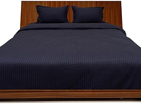 LaxLinen 600-Thread Count 100% Egyptian Cotton 3PC Duvet Cover Set, California Queen/Queen XL/Queen Waterbed, Navy Blue Stripe 600TC