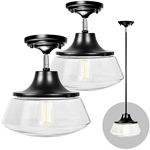 [2 Pack] Semi Flush Mount Ceiling Light With Metal Glass, E26 Base Pendant Lighting Chandelier Flush Mount Light Fixture For Kitchen, Hallway Ceiling Light Fixture For Indoor Outdoor #TOP2