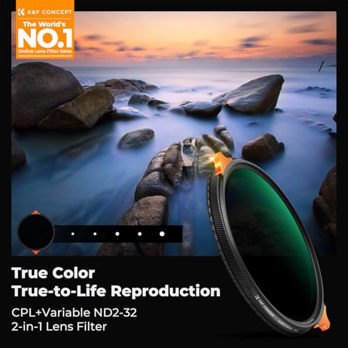 Image of K&F CONCEPT 40.5mm True Color Variable Fader ND2-32 ND Filter and CPL Circular Polarizing Lens Filter in 1 for Camera Lens Neutral Density Polarizer Filter (Nano-X Series)