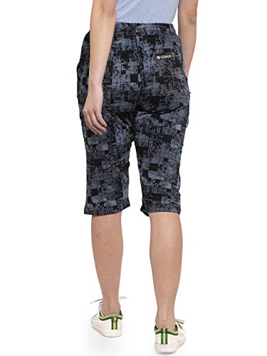 Image of UZARUS Women's Girls Cotton Three Fourth Capri Shorts with Two Zippered Pockets Black Checked