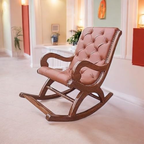 Image of Solid Sheesham Wood Rocking Chair for Living Room | Ergonomic Resting Chair for Relaxing and Pregnant Women (Black) (Orange)