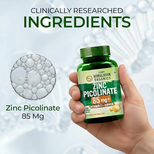 Image of Vlado's Himalayan Organics Zinc Picolinate with Vitamin C & Copper | Zinc Supplements for Men with 100% RDA Zinc | Immunity & Cellular Health Support - 120 capsules