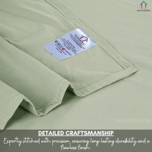 Image of HOMADORN Premium Polycotton Flat Bedsheet for Double Bed with 2 Pillow Covers - Soft, Durable & Wrinkle-Resistant (Mint DUST)