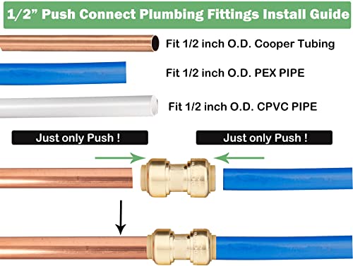 Whk WHK-P06-N 12 Pack 1/2 Inch Push-To-Connect Plumbing Fittings,Straight Push Fittings 1/2,Pushfit Coupling Kit With 1/2 Inch Disconnect Clip,Brass Push Fit Connector For Copper thumb #2