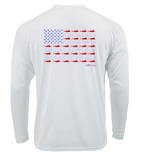 Lobo Lures American Marlin Flag Unisex Performance UPF 50+ Sun Protection Fishing Dri-fit T-Shirt (Large, Marlin American Flag)