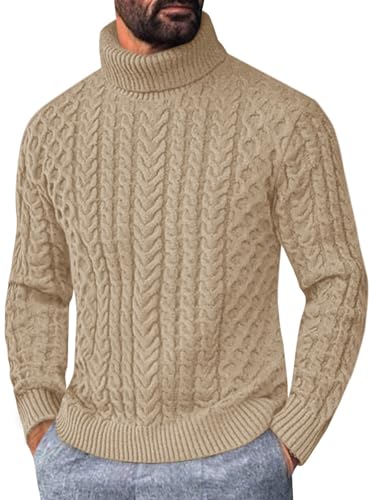 Runcati Mens Turtleneck Sweaters Cable Knitted Casual Fall Winter Warm Pullover Slim Fit Twisted Chunky Sweater