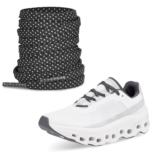 NDTEZUGT 7MM Shoelaces for ON Cloudmonster Sneakers Double Polyester Flat Athletic Rnuning Shoe Laces Replacement Strings (Black 47/120cm)