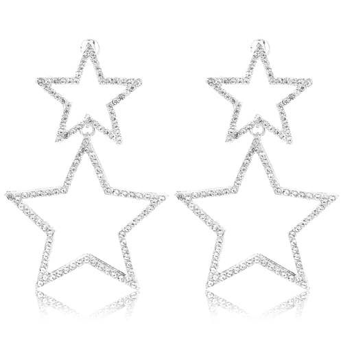 Star Dangle Drop Earrings - Simple Hollow Pentagram Hoop Earrings, Exaggerated Big Lightweight Anti-sensitive Jewelry for Women